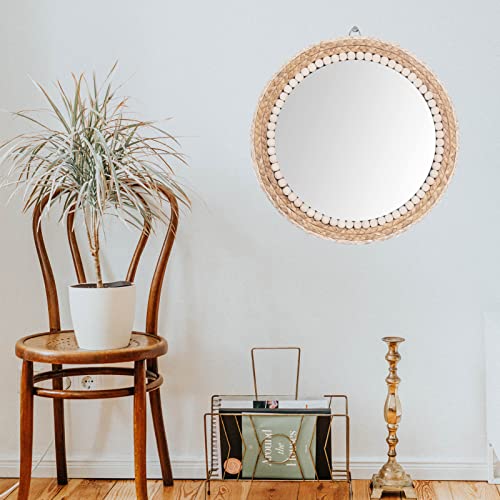 Takor 17 Inch Boho Wall Mounted Mirror, Circle Decorative Hanging Mirror, Nature Rattan Mirror,Wall Decor For Bathroom,Living Room,Bedroom Burlywood #TOP3