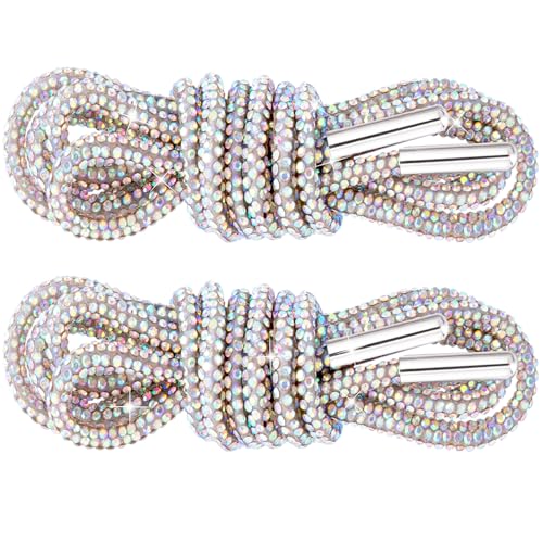 PAGOW 1Pairs Rhinestone Glitter Rope Crystal Bling Bling Shiny Round Shoe Laces for Sneakers Drawstring Cords Replacement for Sweatpants Shorts Crystal Hoodies (AB Color 120cm)