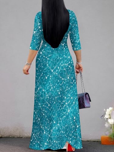 Image of PinkPatty Plus Size Maxi Dresses for Women Casual Flowy Long Dress 3 /4 Sleeve V Neck Wrap Dress with Belt