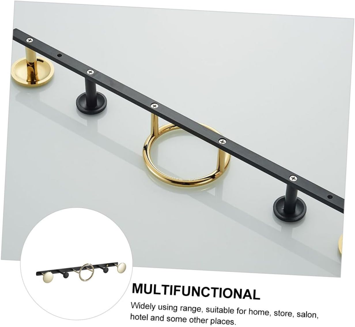 Brass Wall-Mounted Clothes Hook 4 Hooks Attached to 1 Ring Gold and Black Creative Door-Mounted Hanging Rack for Towels and Robes