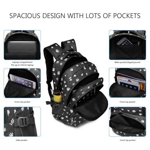 3Pcs Dog Paw Printed Backpack Set With Lunch-Bag For Girls Elementary Students Bookbag School-bag4