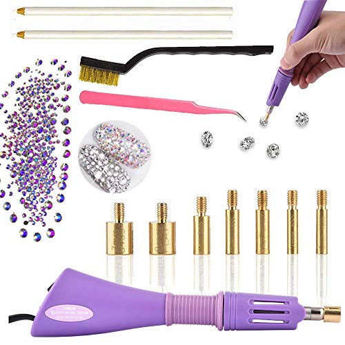 Hotfix Applicator Rhinestone Setter Kit Rhinestone Setter Hotfix Applicator Tool Include 7 Different Sizes Tips, Tweezers, Cleaning Brush, 2 Pencils And Rhinestone Crystal Embellishments #TOP2