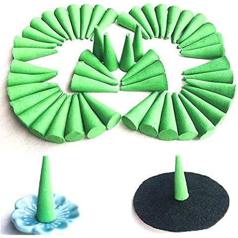 LOV HOME Citronella Scented Incense Cones: 50 Count, 25 Minutes Burn Time, with Ceramic Dish and Fireproof Cloth as Holders Cover