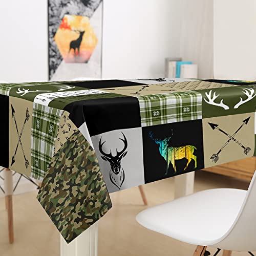 Spefrowx Buffalo Plaid Tablecloths Round 55", Reindeer Jungle Animals Table Clothes Hunter Ethnic Tribal Arrow Table Cover, Army Green Camouflage Table Accessories, Patchwork Style Kitchen Decor #TOP2