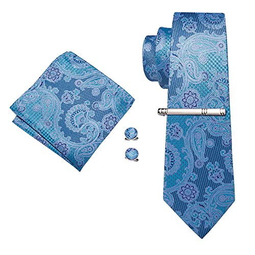 DiBanGu Cravate pour homme en soie tissée avec motif floral bleu ciel Cover
