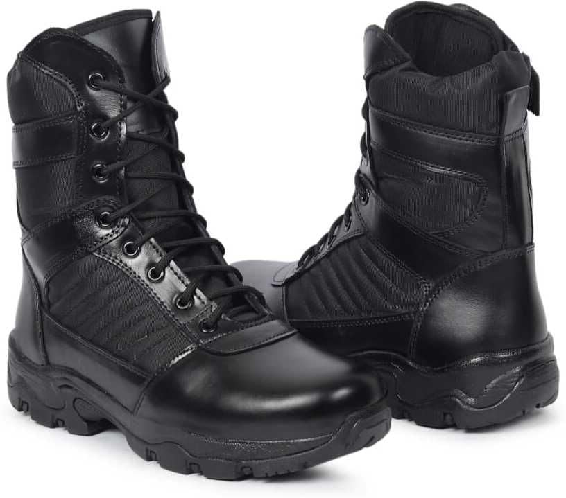 Image of Men's Genuine Leather Military Tactical Boots | High Ankle Army Commando Long Boots with Side Zip | Lightweight Trekking, Hiking & Outdoor Boots