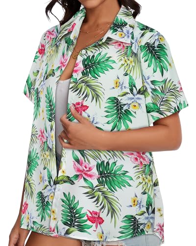 Image of Women Hawaiian Shirt Button Down Summer Tops Beach Short Sleeve Blouse