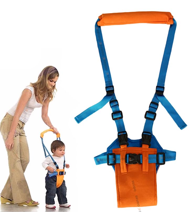 PSEUDO Baby Walking Belt Toddler Walker Harness with Adjustable Strap | Infant Learning Walk Assistant Safety Walking Keeper Leashes Kids Moonwalk Helper (Orange)