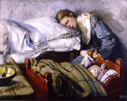 Tableau Toile Christian Krohg Mère endormie Peinture Décorative Affiches d'Art 60x90cm