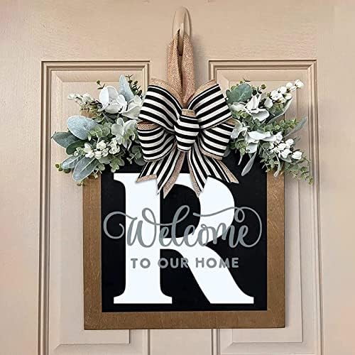 Pomya Year Round Front Door Wreath with Last Name Letter for All ...