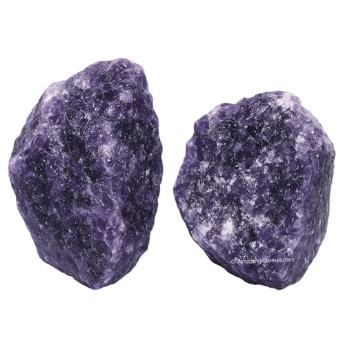 Image of Amazing Gemstone 2 Pieces Lepidolite Raw Crystals and Healing Stones, Natural Rocks for Tumbling and DIY Raw Stones and Crystals