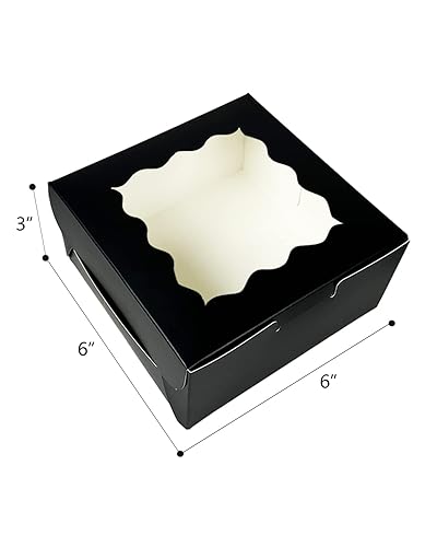 Miniatura 7 de 100 cajas de panadería negras con ventana de 6 x 6 x 3 pulgadas de grosor y resistentes cajas de pastelería de macarrones para panadería