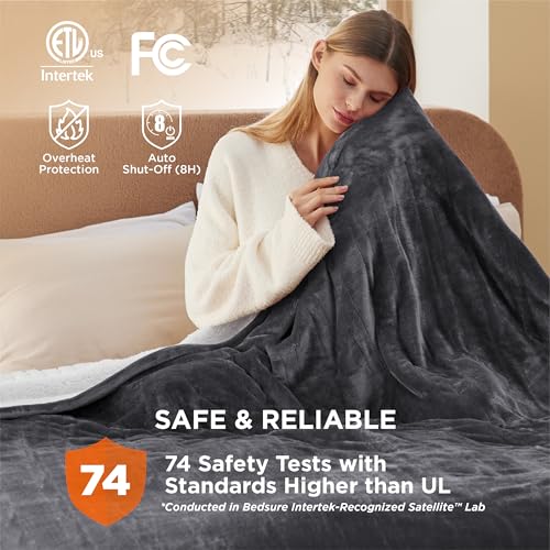 Image of Bedsure Electric Blanket Queen Size - Dual Control Heated Blanket Queen, Fast Heating with 10 Time Settings & 10 Heat Settings, Warm Gift for Grandma (84x90 inches, Dark Grey)