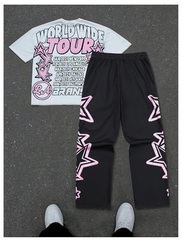 SOLY HUX Men's Summer Two Piece Outfits Short Sleeve Graphic T Shirt Pants Set Y2k Streetwear Clothes2