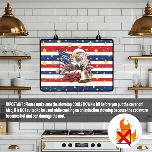 Image of 4th of July Themed Stove Cover 30 inchx21 inch Heat Resistant Multi-Functional Counter Protector Non-slip Waterproof Mat for Glass Stovetop Protector, American Flag Eagle Stripes