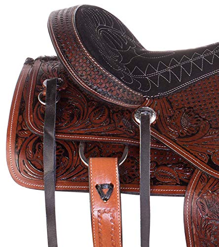 Me Enterprises Size 14” 15” 16” 17” 18", Wade Tree A Fork Premium Western Leather Roping Ranch Work Horse Saddle Tack, Headstall, Breastplate & Reins/105 (14.5) #TOP4