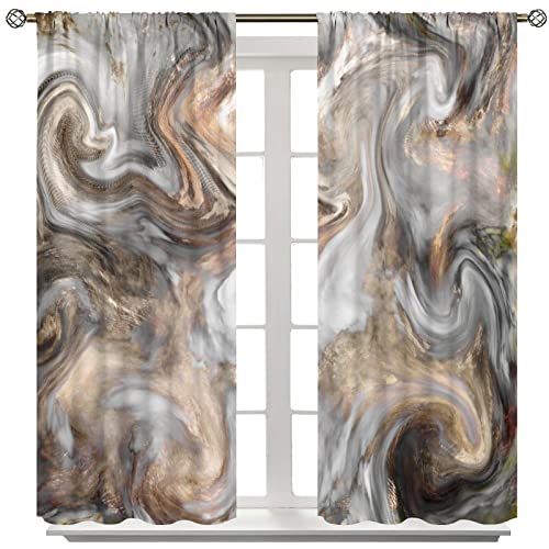 Marble Blackout Curtains,Abstract Marble Art Print Window Drapes For Bedroom Living Room Kitchen Decor,Modern Yellow White Granite Pattern Thermal Insulated Rod Pocket Window Curtain.42X45 Inch #TOP7