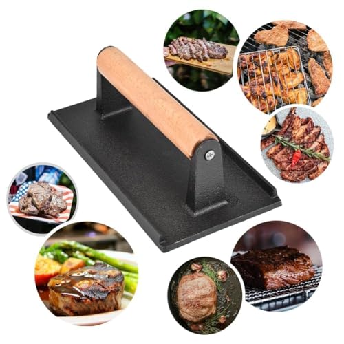 Fleischpresse, Burgerpresse, Steakgewicht Holzgriff Speckgrill, Hamburgerpresse, Pro für Grills, Grillplatten und Flattops Burger Grillgewicht mit Holzgriff