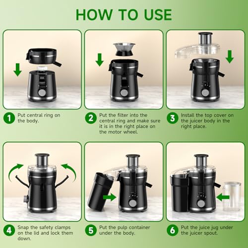 Juicer Machine, 500W Centrifugal Juicer Extractor with 3 Speed & Wide Mouth 3&rdquo; Feed Chute for Fruit Vegetable, High Yield Juicer Included Cleaning Brush for Easy to Clean