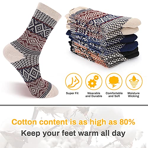 Luckit 6 Pack Warm Cotton Socks For Men And Women, Winter Cabin Socks Men, Vintage Fall Patterned Socks Unisex Knit Thick Cozy Socks #TOP1