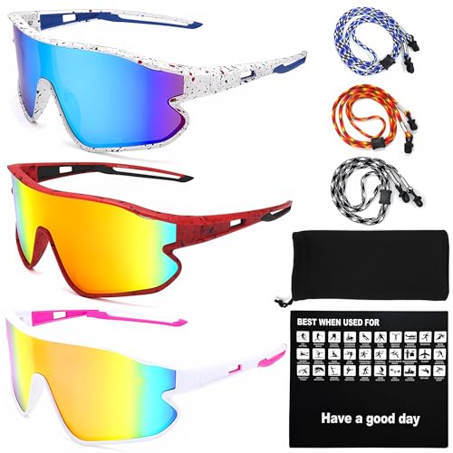 3PACK Kids Polarized Sunglasses Youth Baseball Sun Glasses UV400 Boys Girls Sports Goggles for Cycling Softball