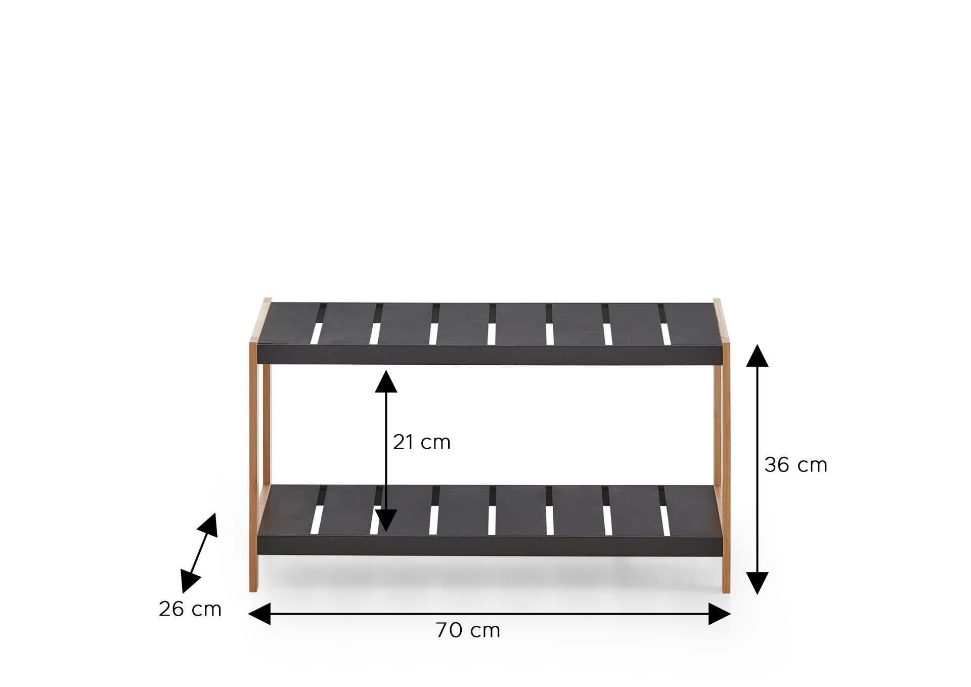 Homes & Jones Schuhregal Francis 69,8x26x36 cm schwarzes Holz 2 Ablagen kompakt Flur Diele