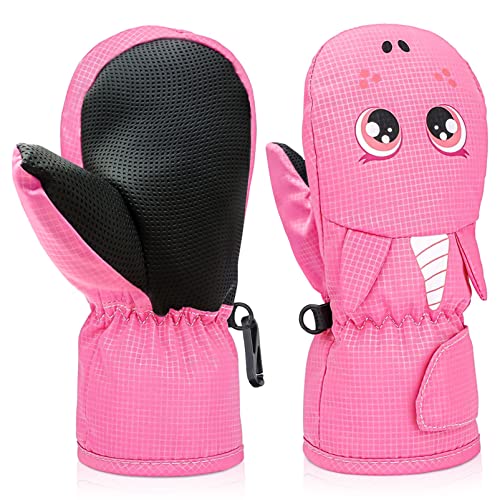 Gants de Ski Enfants,Coupe-Vent Imperméable Moufles, Chaud Gants de Neige,Hiver Moufles Gants,pour Gant pour Ski Course à Pied Cyclisme pour Garçon Fille 3-6 Ans (Rose) Cover