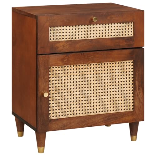 CKioict Nachttische Braun Rattan und massivem Mango Holz nachtschrank...