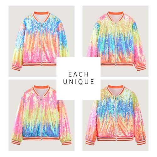 Image of LOLANTA Girls Sequin Jacket, Long Sleeve Kids Bomber Coats with Pockets, Spring Fall Outfits for 4-15 Years