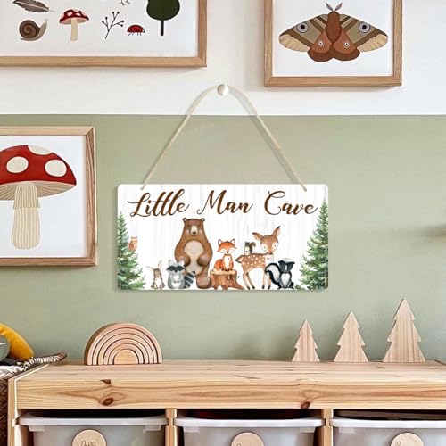 Uflashmi Wood Liitle Man Cave Sign, Woodland Animal Nursery Wall Decor for Baby Boys Room, Woodland Theme Nursey Room Decor for Toddler Boy, 12”x6” - Image 3