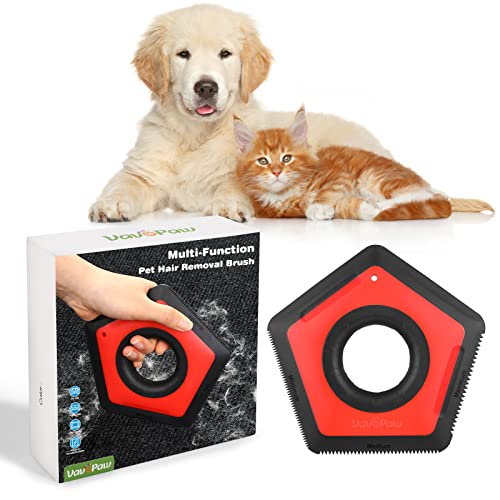 VavoPaw Épilateur pour Poils d'Animaux, Brosse Anti Poils avec 3 Densités de Dents, Brosse de Nettoyage Magique Réutilisable Enlève Poils, Brosse pour Voitures Tapis Peluches Canapé Lit Meubles, Rouge Cover