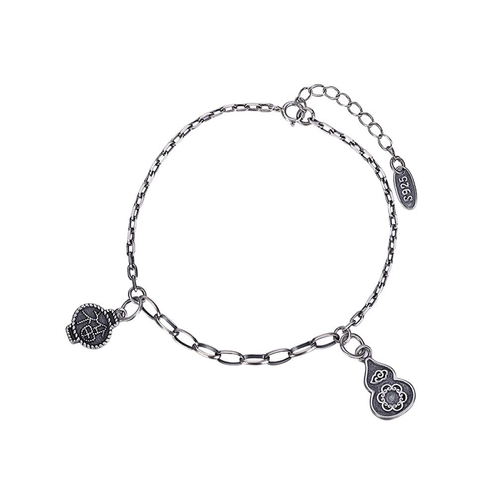 Girls Accessories Bracciale in Argento Sterling 925 Vintage per Donna Semplice Zucca Opaca Fu Carattere Lanterna Gioielli Classici Fascino Spiaggia Estiva Birthday Gift