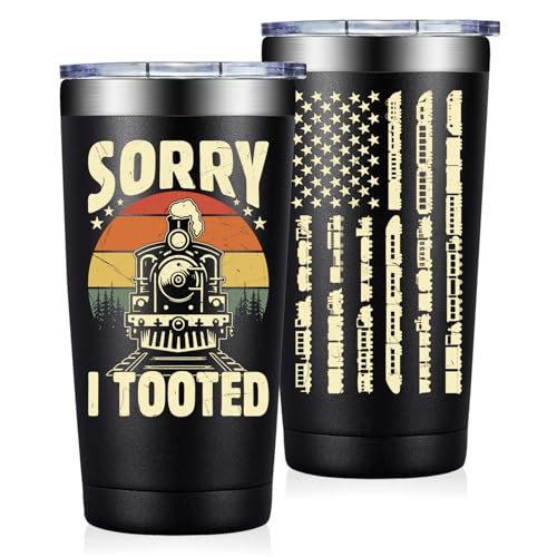 Fufandi Train Gifts for Men - Gifts for Train Enthusiast Collector Railfan Railway Trainspotter Ferroequinologist - Sorry I Tooted - Tumbler Cup 20oz