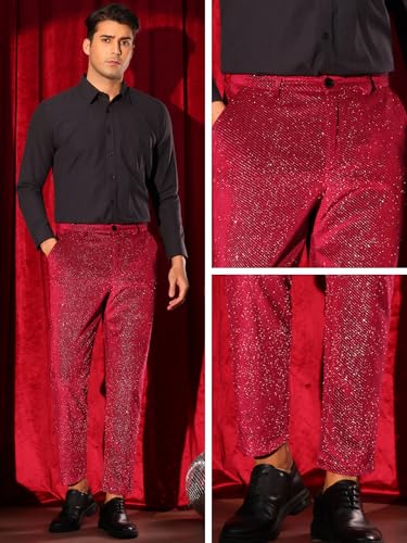 Lars Amadeus Glitter Velvet Pants for Men's Metallic Zipper Button Party Straight Leg Shiny Velour Trousers4