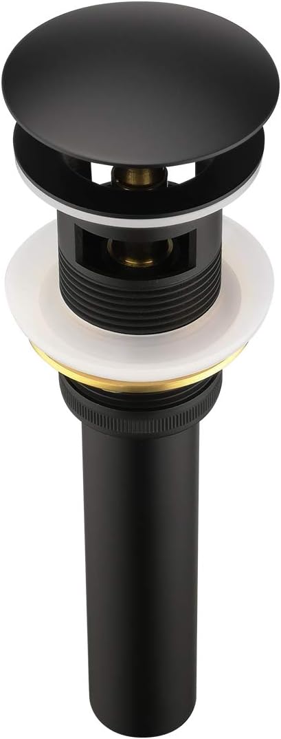 Purelux Pop Up Drain Stopper with Overflow for Bathroom Faucet Vessel or Vanity Sink, Matte Black Finish