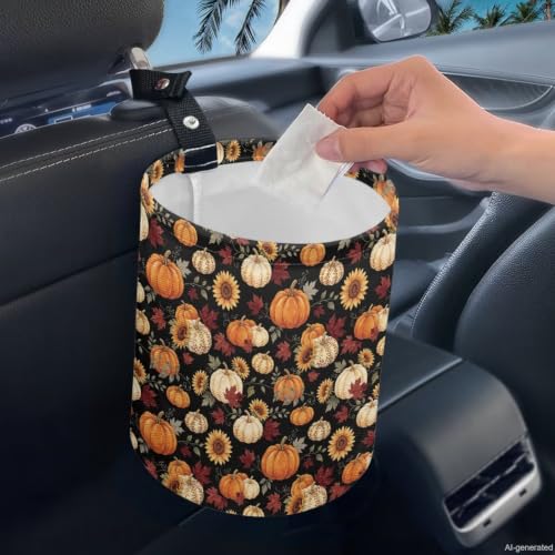 Image of Pumpkin Sunflower Maple Leaf Car Trash Can Collapsible Waste Basket Bin Multipurpose for Car Hanging Portable Garbage Bin Universal