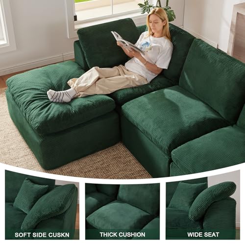 Image of 114 inch Cloud Sectional Couch, Boneless Couches for Living Room, Green