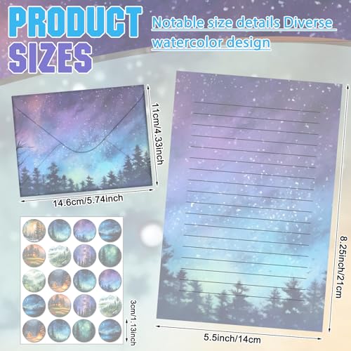 Image of TaoBary 160Pcs Whimsical Watercolor Illustration Stationery Paper and Envelopes Set 50 Double Sided Stationery Paper & 50 Matching Envelopes & 60 Round Dot Sticker 5.5 x 8.25''writing Papers, 10design