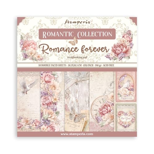 Stamperia Mini Scrapbooking Pad 10 20.3 x 20.3 cm (8x8) Romance Forever, 8 x 8 inch, Multicoloured