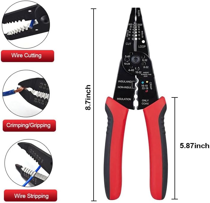 Wire Stripper, Wire Stripper Tool, Wire Splicer Cable Stripper, Multipurpose Wire Stripping Tool, Wire Strippers for 10-20 AWG Electric Wire, 8-inch
