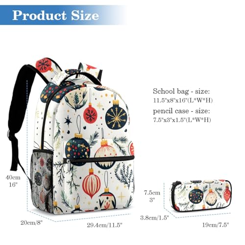 Sac d'école avec boule colorée de Noël grande capacité pour filles - 2