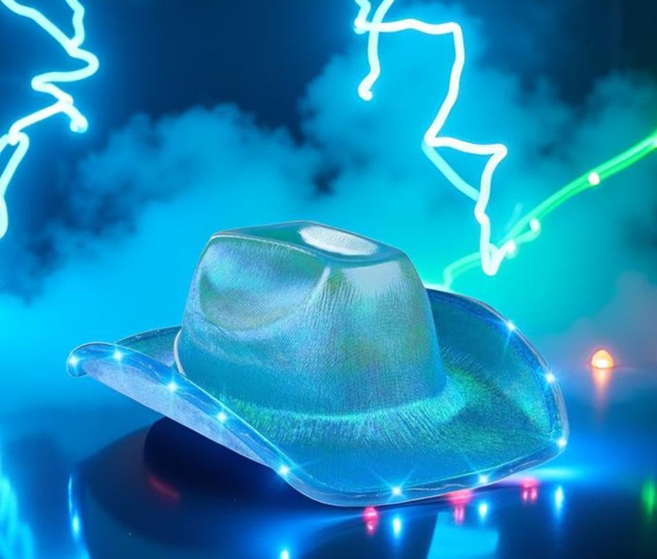 Image of Unisex Cowboy Hat Light Up Flashing LED Brim Fun Light Up Hat For Disco Party Halloween Costume