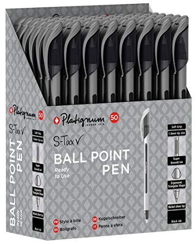 Platignum S-Tixx 50518 - Bolígrafo de punta redonda (50 unidades), color negro Cover
