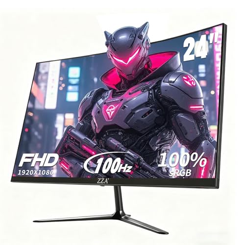 ZZA 24 Inch Curved Monitor 100HZ FHD(1920×1080P) 120% sRGB FreeSync Computer Monitors Frameless...