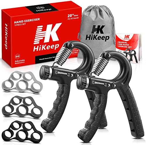 HiKeep Hand Grip Strengthener, Adjustable Resistance Hand Gripper with Different Resistance Finger Stretcher - Set of 5 (Black)