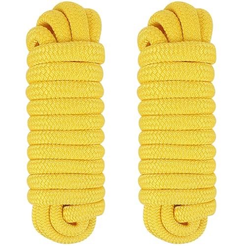 Dock Lines 25' x 5/8" Double Braided Marine Mooring Ropes 2 Pack, Dock Rope 6 Colors Boat Ropes for Docking with 12'' Eyelet Premium Dock Lines for Boats - Yellow