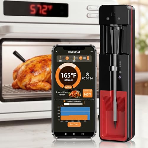 BOTDOYS Bluetooth Wireless Meat Thermometer for Oven: Smart 572℉ Oven-Safe Probe with 900ft Remote Range for Juicy Meat - Easy Setup App Auto Alerts Dishwasher Safe for Grilling Cooking Smoking