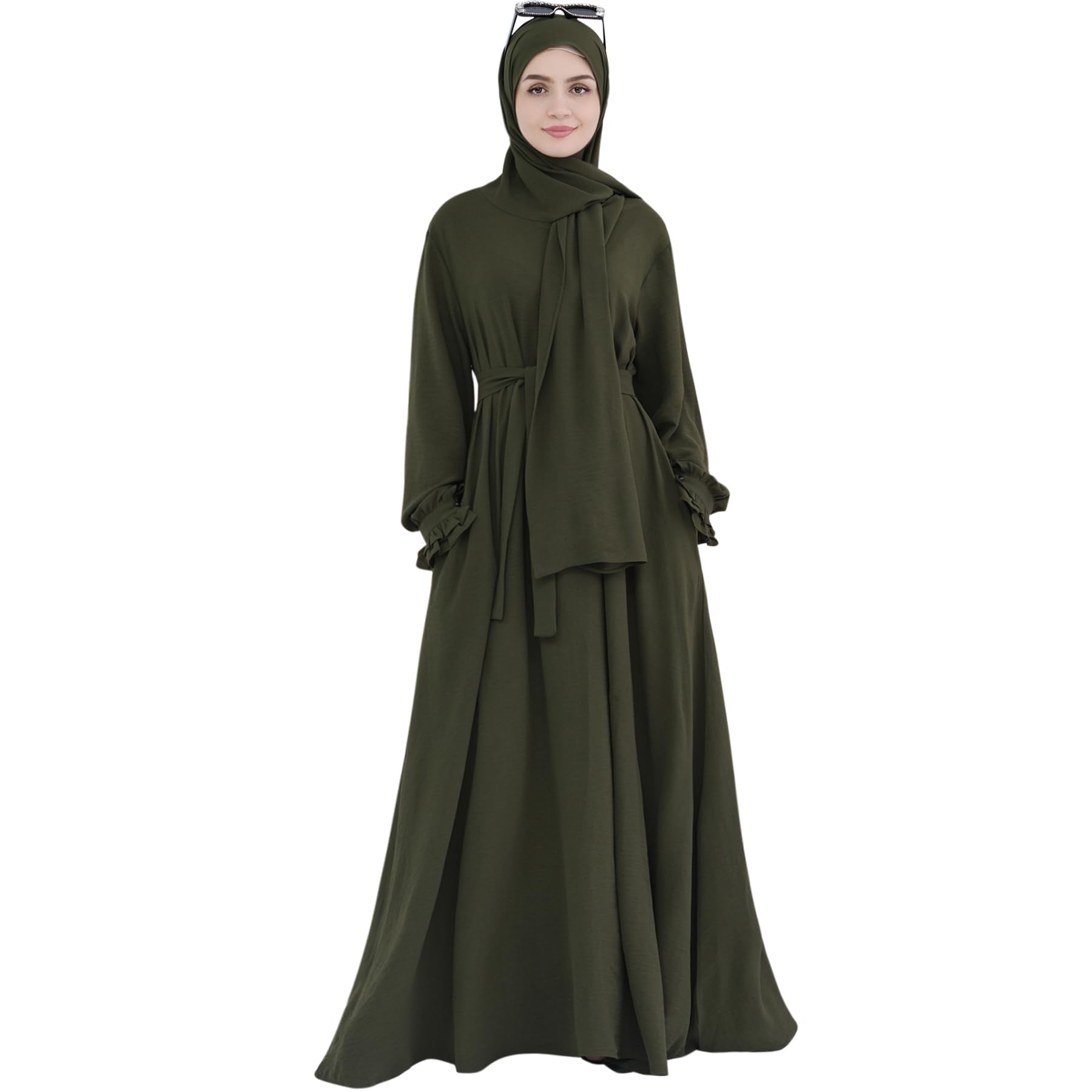 Women Muslim Dress Middle East Arabian Robe Lace Sleeve Flowy Abaya