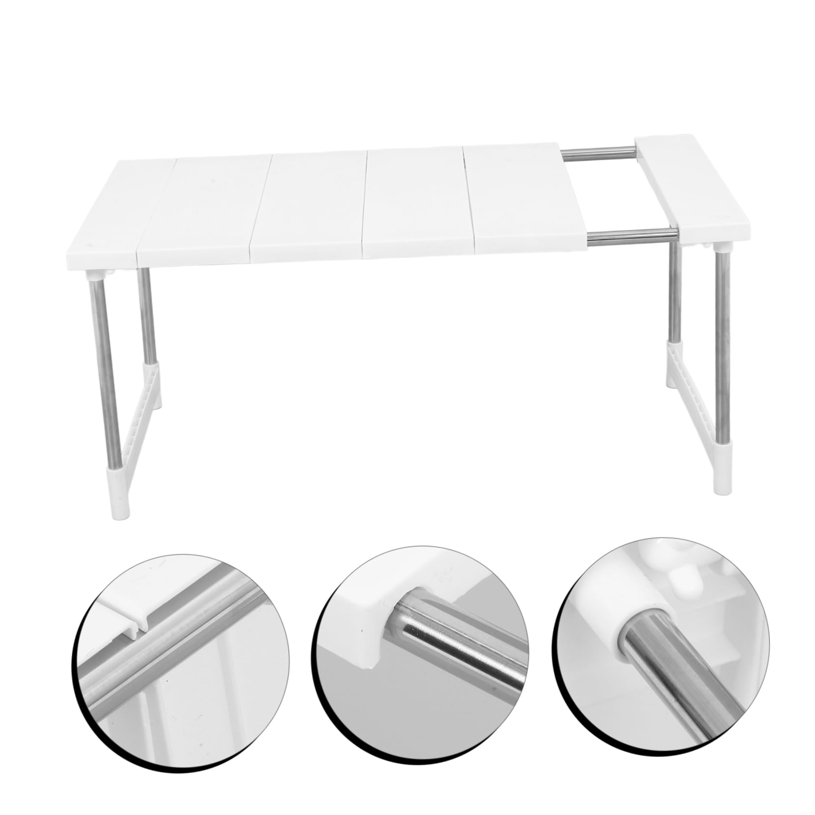IMIKEYA Organizer Cucina Estensibile Bianco Doppio Ripiano in Acciaio Inossidabile e Superficie Liscia, Lunghezza Regolabile Ganci per Organizzare Utensili e Spezie