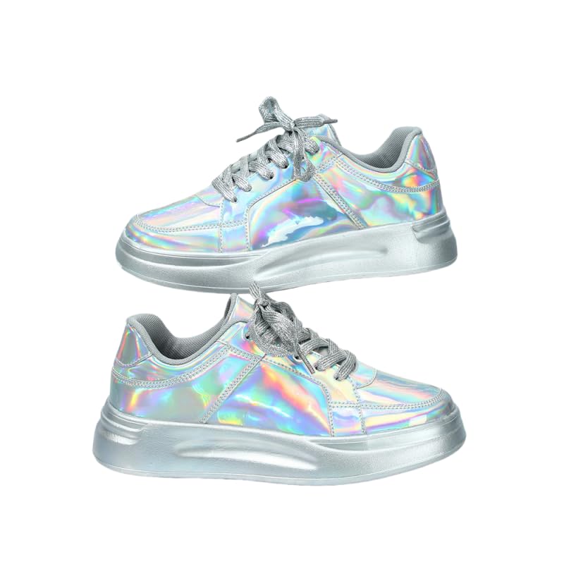 Hhhchpm Women's Stylish Glitter Tennis Sneakers, Slip-on Sneakers, Women's Comfortable Crystal Glitter Breathable Lace-up Walking Dress Shoes.Thick